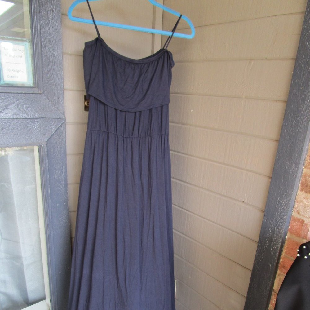 Off Shoulder Maxi Dress Solid Navy Blue Dress with Pockets Size Large New